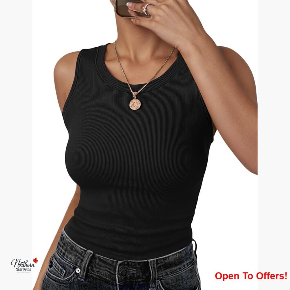 Sleeveless Fitted Ribbed Tank Top for Workout and Casual Wear
